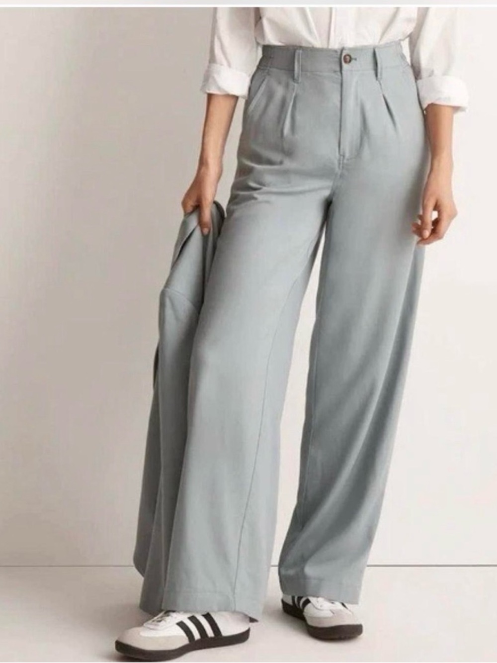 Madewell The Neale Pants Blue Wide Leg High Rise Front Closure Lyocell Size 2